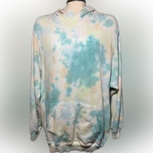 Aerie Tie Dye Hoodie Sweatshirt Women’s Small Mint Blue Yellow White Oversized